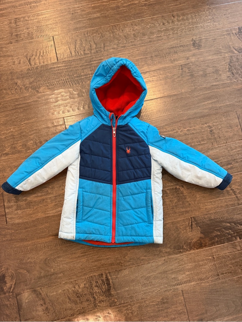 Boys SPYDER Colorblock Hooded Puffer Jacket - Blue, Navy, White